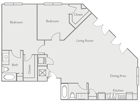Floor plan for 2 beds, 2 baths, 1346 sqft